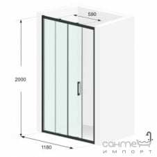 Душевая дверь в нишу Liberta Lviv 1180x2000 профиль матовый черный/стекло бронза, ручка рейлинг 225