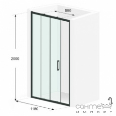 Душевая дверь в нишу Liberta Lviv 1180x2000 профиль матовый черный/стекло бронза, ручка рейлинг 225 Тернополь