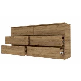 Широкий комод Мастер Форм с 6 выдвижными ящиками телескопы Дуб крафт золотой (150х37,6х73 см)