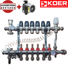 Коллекторный узел в сборе для "ТЕПЛЫЙ ПОЛ" с 3-х ходовым клапаном KOER KR.S1013-06 на 6 выходов с подключением к радиаторам с байпасом (Чехия) Кременчуг