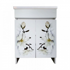 Пластиковая тумба с рисунком Mikola-M Магнолия 70 см Белый
