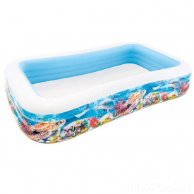 Детский надувной бассейн Intex 58485-2 Тропический риф 305 х 183 х 56 см с шариками 10 шт подстилкой насосом