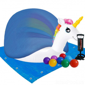 Детский надувной бассейн с навесом Intex Единорог 127 х 102 х 69 см с шариками 10 шт тентом подстилкой насосом Разноцветный (hub_0wf3cw)