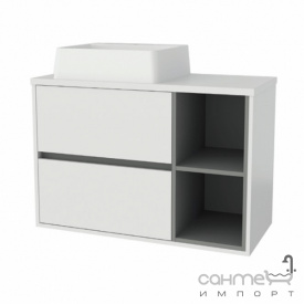 Подвесная тумба с раковиной на столешнице Mirater Iris 80 матовый белый/графит, раковина Solo