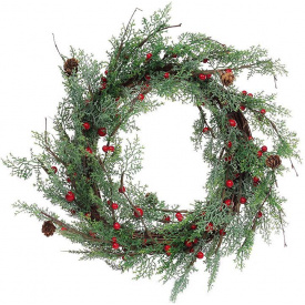 Декоративный венок из искусственной хвои Шишки ягоды Bona DP42966