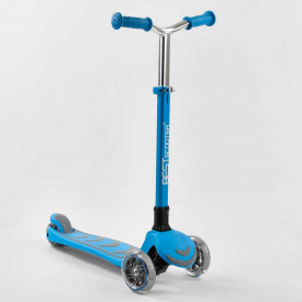 Самокат трехколесный Best Scooter складной алюминиевый руль, 4 колеса PU со светом Blue (102319)