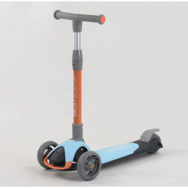 Самокат трехколесный Best Scooter складной алюминиевый руль, 3 колеса PU со светом Blue/Orange (102032)