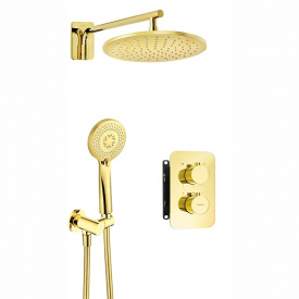 Deante Душевой набор Box с термостатическим смесителем, верхний душ круг., лейка, крепл. - скрытого монтажа, золотой