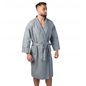 Вафельный халат Luxyart Кимоно 54-56 XL серый (LS-3376)