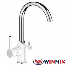 Смеситель для кухни Ухо Winmix Premium EDEM WHITE Chr-021 с дополнительным краном под осмос