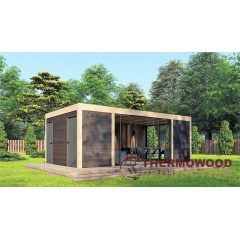Современная беседка 8,5х3,5м Modern Gazebo 23 с системой раздвижного панорамного остекления Thermowood Ворожба