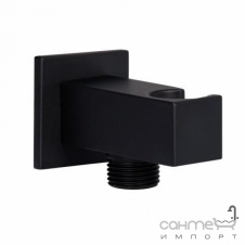 Шланговое подключение с держателем для ручного душа Qtap Black QTCRBBH025 матовое черное