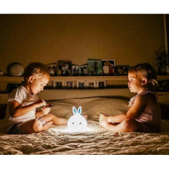 Силиконовый детский ночник Зайчик Dream Light - Bunny аккумуляторный, LED RGB 7 режимов свечения, мягкий светильник игрушка Белый с синим Київ