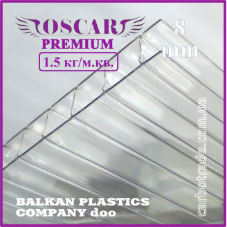 Стільниковий полікарбонат 2100Х6000Х8 mm OSCAR Premium прозорий Сербія