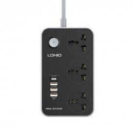 Удлинитель с USB 3 розетки LDNIO SC3412 3A 38W 2 м черный