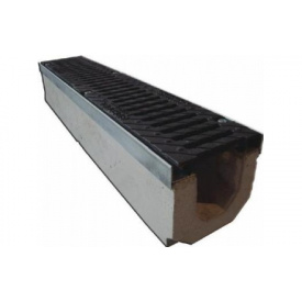 Водоотводящий лоток бетонный 1000х300х230 DN 200 с чугунной решеткой, кл.