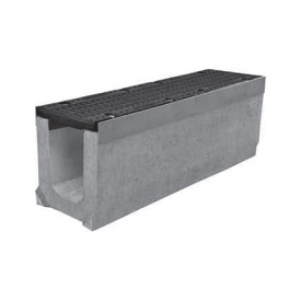 Водоотводящий лоток бетонный 1000х250х290 DN 150 с чугунной решеткой, кл.