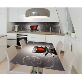 Наклейка 3Д виниловая на стол Zatarga «Чашка чёрного чая» 650х1200 мм для домов, квартир, столов, кофейн, кафе