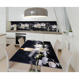 Наклейка вінілова на стіл Zatarga  "Білі квіти на камінні" 650х1200 мм