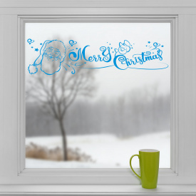 Новорічна вінілова наклейка Merry Christmas! (блакитний) 800х200