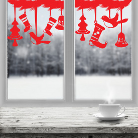 Новорічна вінілова наклейка Zatarga ЯЛИНА ГІЛКА 800 х 325 мм Червона (Z202009)