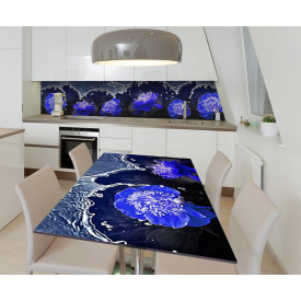 Наклейка виниловая на стол Zatarga "Синие Пионы Вода" 650х1200 мм