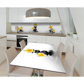 Наклейка виниловая на стол Zatarga "Черные камни и Цветы" 600х1200 мм