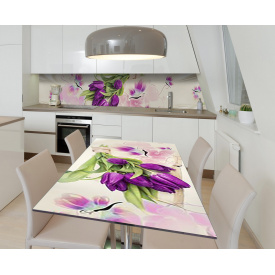 Наклейка 3Д виниловая на стол Zatarga «Букет фиолетовых тюльпанов» 650х1200 мм (Z184529/1st)