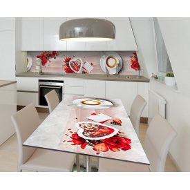 Наклейка 3Д виниловая на стол Zatarga «Клубничный чизкейк» 650х1200 мм для домов, квартир, столов, кофейн,