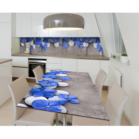 Наклейка 3Д виниловая на стол Zatarga «Синяя гортензия на гальке» 600х1200 мм для домов, квартир, столов,