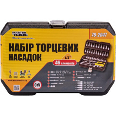 Набор насадок торцевых MASTERTOOL CrV 1/4" 4-14 мм трещотка 72Т 46 шт кейс 78-2047 Луцк