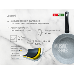 Сковорода 22 см с антипригарным покрытием MOSAIC со стеклянной крышкой Новая Прага