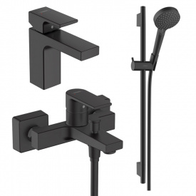 Набор смесителей Hansgrohe EcoSmart для ванны Vernis Shape MB 100 (71561670+71450670+26423670), черный матовый (20230003)