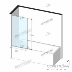Шторка на ванну Weston WS0 795x1500 polish/прозрачное стекло, верхний угол острый Київ