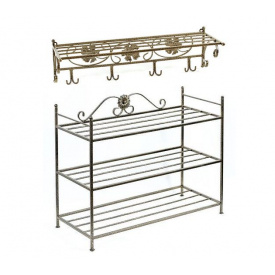 Полка для обуви Ferrum Престиж и вешалка настенная Венеция 3 полки Антик-золото (851)