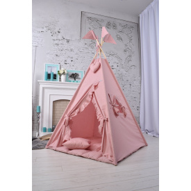 Вигвам Пудровый с рюшами детская палатка домик для девочки, полный комплект