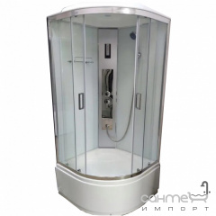 Полукруглый гидромассажный бокс Veronis BV-4-100 white (CHROME) профиль хром/прозрачное стекло, белый стенки Изюм