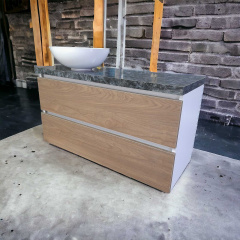 Пластиковая подвесная тумба Mikola-M 4855 wood с пластиковой столешкой и раковиной 120 см Свесса