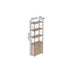 Етажерка 4/60 Ferrum-decor Серії Конект із тумбою 179x60x28 Сірий ДСП Дуб Сан-Маріно (FD1078) Хуст