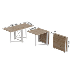 Стол-книжка трансформер Орион 2 Ferrum-decor 750x1520x730 Белый металл ДСП Дуб Сан-Марино 16 мм (ORI209) Львів