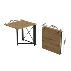 Стол-книжка трансформер Орион 1 Ferrum-decor 750x810x730 Черный металл ДСП Дуб Артизан 16 мм (ORI106) Тернопіль