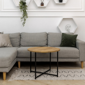 Журнальний стіл Adore Décor Модерн M Круглий 60х60х47 Чорний/Дуб