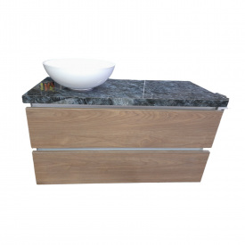 Пластиковая подвесная тумба Mikola-M 4855 wood с пластиковой столешкой и раковиной 90 см