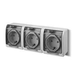 Розетка з кришкою потрійна Elektro-Plast Hermes IP44 c з/к 16А димчаста (0326-01) Городок