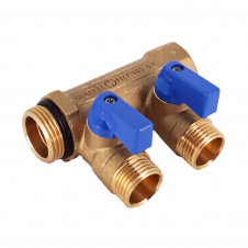 Колектор з кранами 3/4x1/2 General Fittings на 2 виходи синій