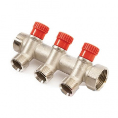 Колектор з вентильними кранами 3/4x3/4 General Fittings на 4 виходи червоний Золотоноша