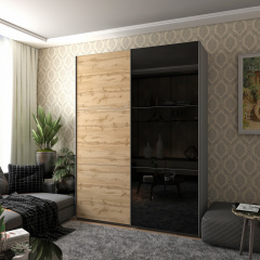 Шкаф купе Doros G-Caiser Графит / Дуб Эвок 1 ДСП / 1 Стекло / 3 части 180х60х240 (42005015) Ворожба