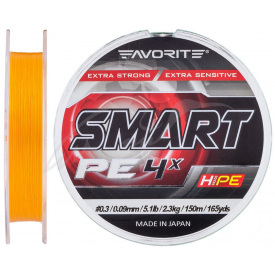 Шнур Favorite Smart PE 4x 150м Оранжевый 3.0/0.296мм 15.5кг 35lb (1693-10-22)