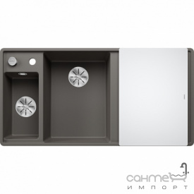 Кухонная мойка на полторы чаши с сушкой+доска стекло Blanco Axia III 6 S-F Silgranit PuraDur левая 527230 вулканический серый
