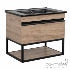 Подвесная тумба с раковиной Аква Родос Лофт Айрон Дуб Севилья Arte Black 65 дуб севилья, раковина матовая черная